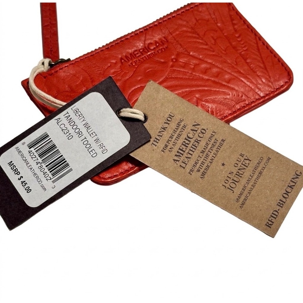 American Leather Co Liberty Wallet Tandoori Tooled Red Leather RFID ALC2310 - Picture 3 of 7